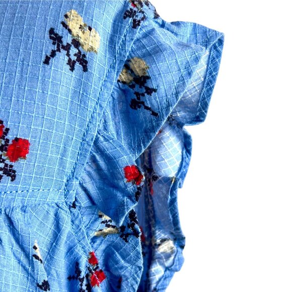 Free People Sundown Print Tunic Mini Dress M Allure Blue Combo Floral Button Tie - Picture 5 of 12